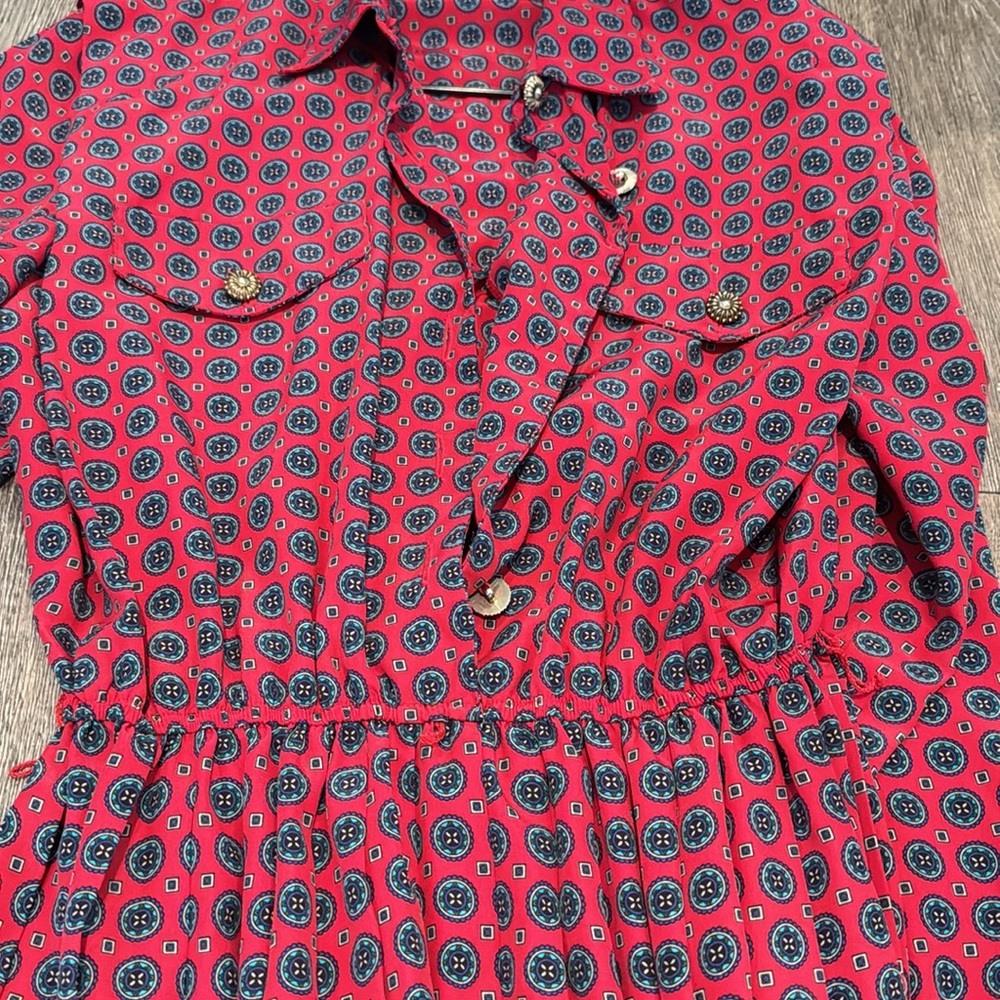Vtg Leslie Fay  Red Patterned Dress - Picture 3 of 13